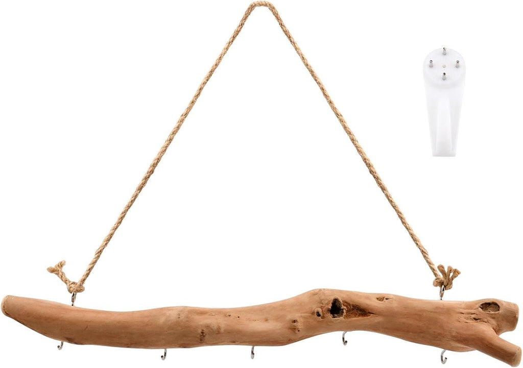 2Pcs 15.74 Inch Driftwood Decorative Branches with 5 Hooks, Rustic Wall Hanging Decor for Hanging Jewelry, Keys, Hats(COLOR:1Pc)