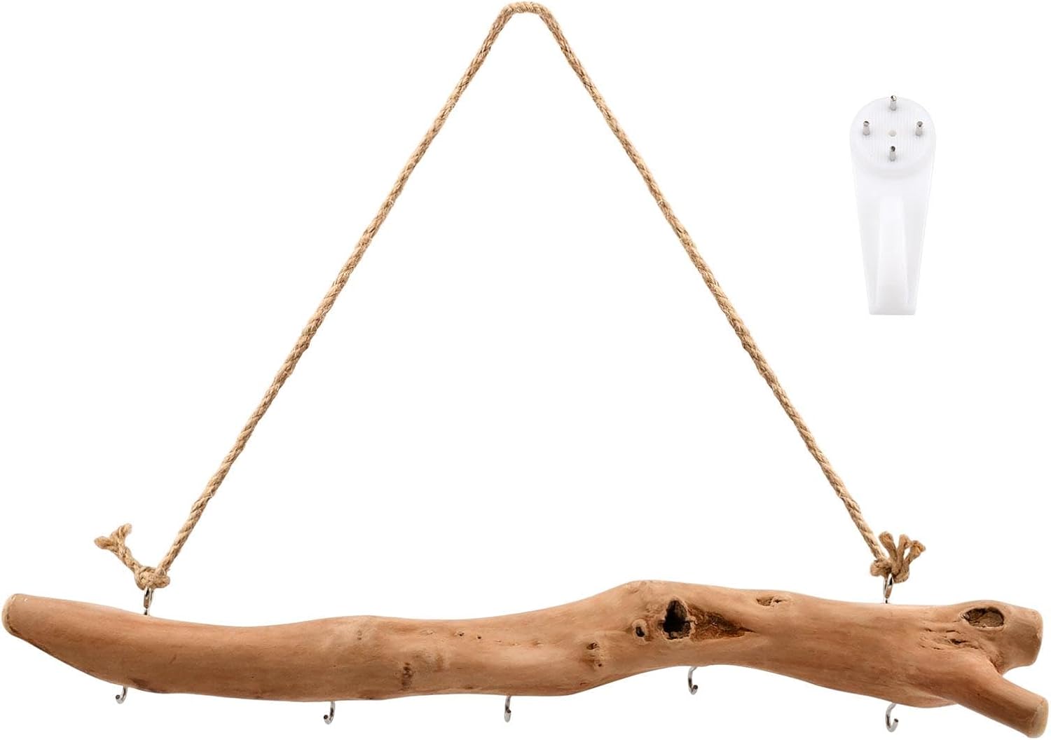 2Pcs 15.74 Inch Driftwood Decorative Branches with 5 Hooks, Rustic Wall Hanging Decor for Hanging Jewelry, Keys, Hats(COLOR:1Pc)