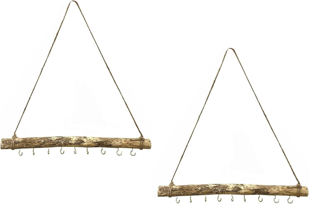 2 Pcs Decorative Floating Wall Shelves Coat Hooks Driftwood Branch Hook Branch Hanger Rack for Keys Hats Entryway (9 Hook)