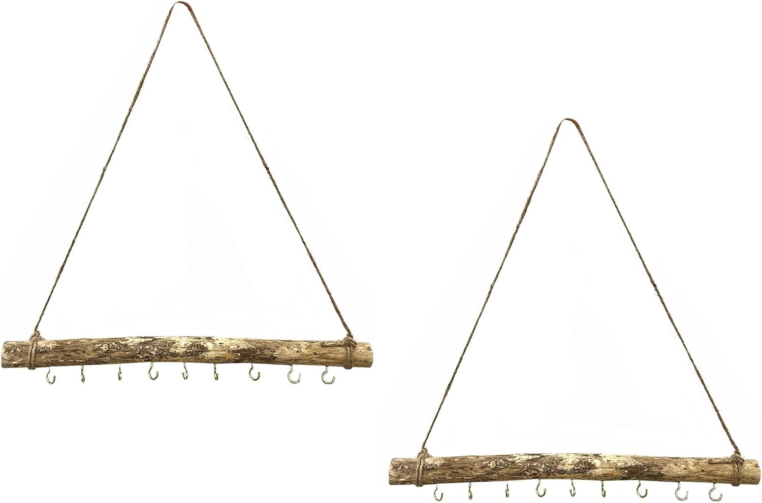 2 Pcs Decorative Floating Wall Shelves Coat Hooks Driftwood Branch Hook Branch Hanger Rack for Keys Hats Entryway (9 Hook)
