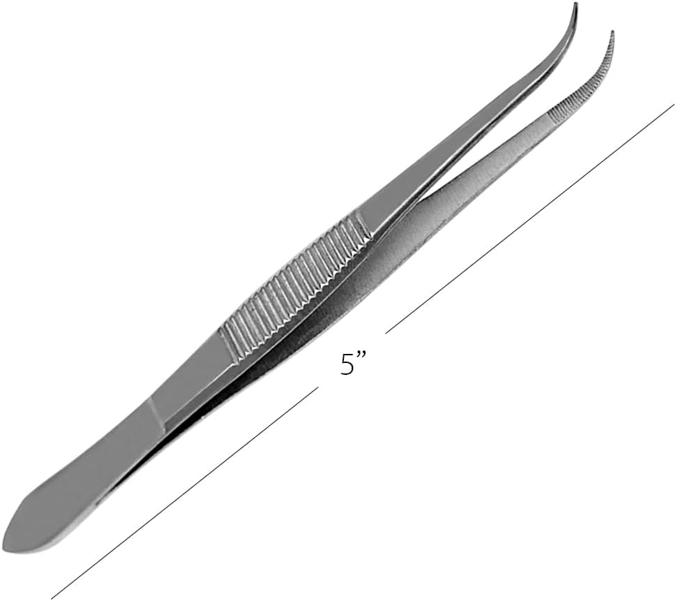Splinter Forceps - Fine Point - Tweezers Stainless Steel Straight & Curved (curved 5")