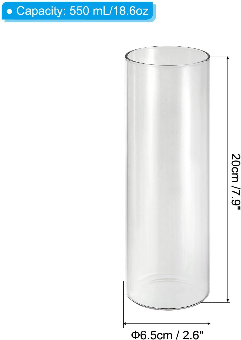 PATIKIL Clear Glass Cylinder Vase, 7.9" Tall and 2.6" Dia Tabletop Flowers Vase Floating Candle Holder Vase for Home Decor Wedding Centerpieces(18.6oz)