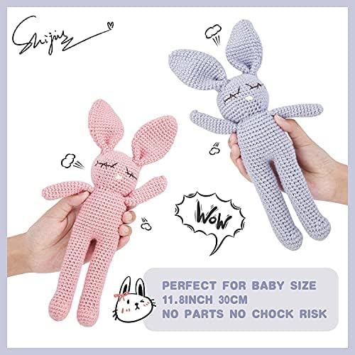 Moni's Choice Stuffed Plush Baby Crochet Bunny Rabbit Easter Gifts Handmade Stuffed Animal Hand-Knit Doll Granddaughter Grandson Lovey Sleep Toy Newborn(Blue)