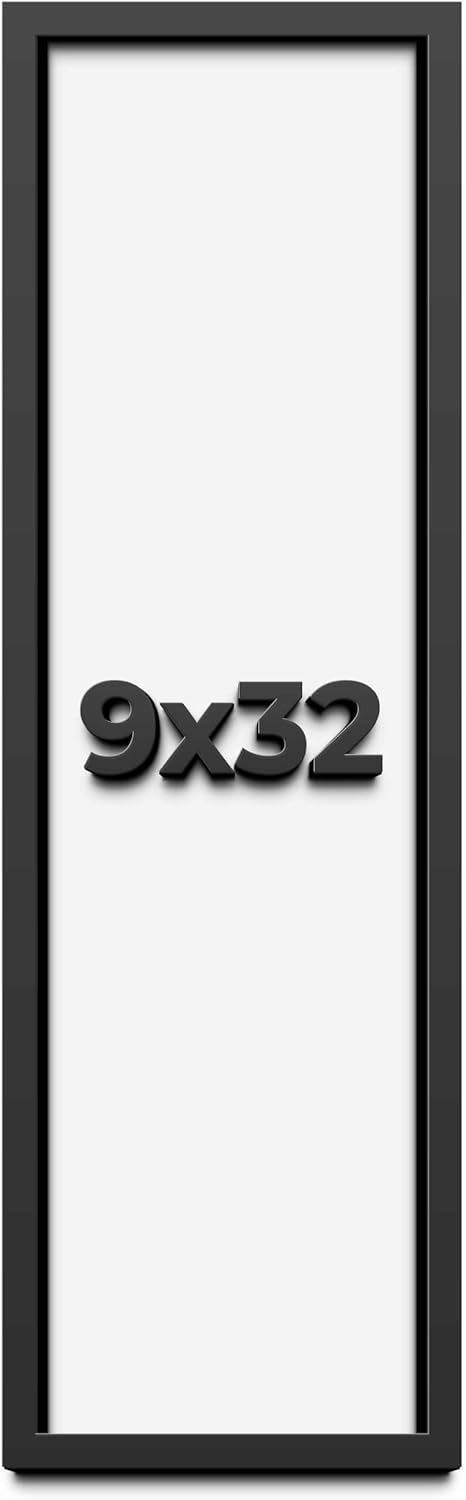 9x32 Shadow Box Frame Black | 1 Inch Deep Solid Wood Shadowbox Display Frame | UV Resistant Acrylic Plexiglass, Acid Free Backing, and Hanging Hardware | Dugan Picture Frame Style
