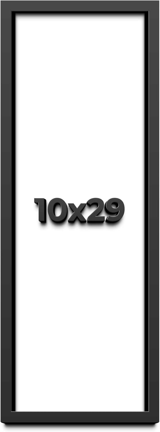 10x29 Shadow Box Frame Black | 1 Inch Deep Solid Wood Shadowbox Display Frame | UV Resistant Acrylic Plexiglass, Acid Free Backing, and Hanging Hardware | Dugan Picture Frame Style