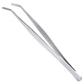 Long Forceps Tweezers, Serrated Bent Flat Tips Precision Curved Science Surgical Tongs Jewelers Needle Metal Sewing Sharp Small Kitchen Cooking Tweezers With Teeth Knurled Handles (1PCS)