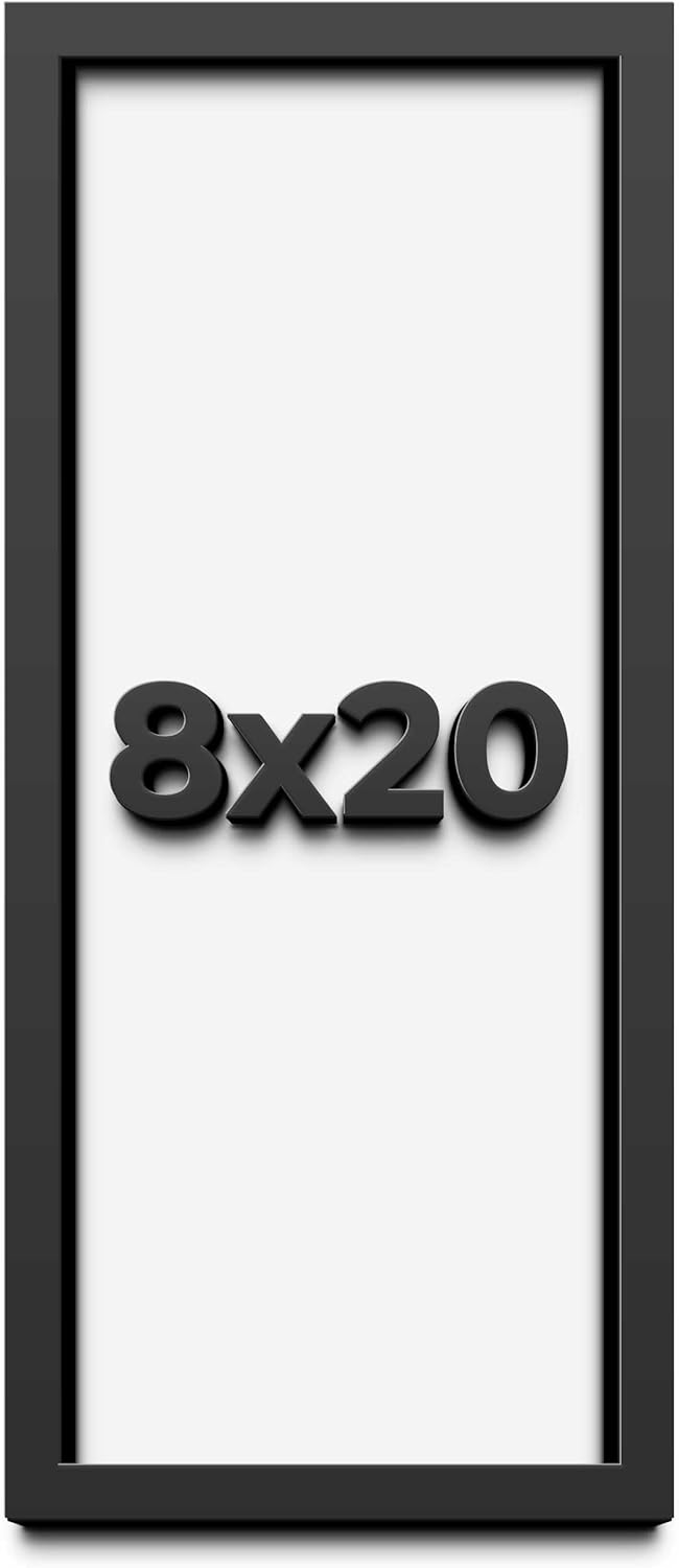 8x20 Shadow Box Frame Black | 1 Inch Deep Solid Wood Shadowbox Display | UV Resistant Acrylic Plexiglass, Acid Free Backing, and Hanging Hardware | Dugan Picture Frame Style