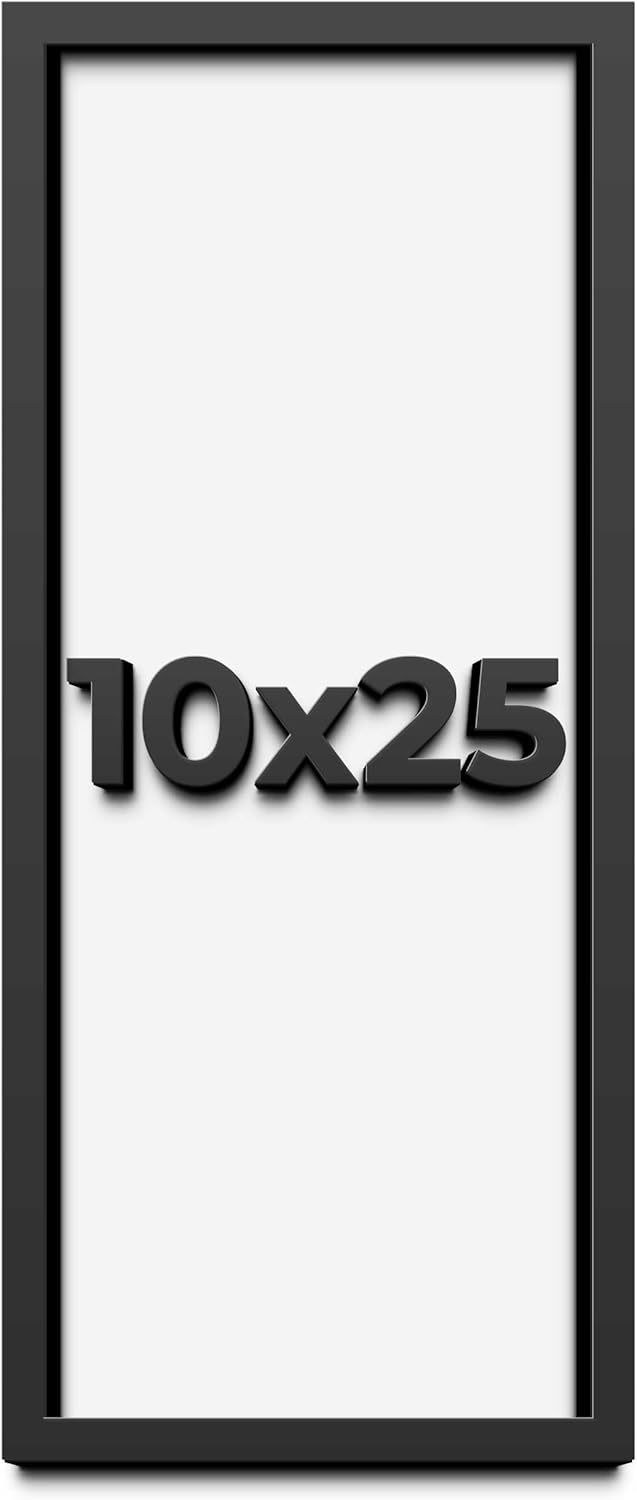 10x25 Shadow Box Frame Black | 1 Inch Deep Solid Wood Shadowbox Display Frame | UV Resistant Acrylic Plexiglass, Acid Free Backing, and Hanging Hardware | Dugan Picture Frame Style