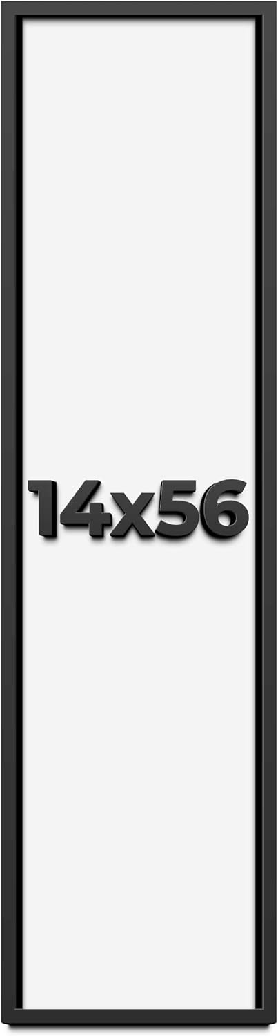 14x56 Shadow Box Frame Black | 1 Inch Deep Solid Wood Shadowbox Display Frame | UV Resistant Acrylic Plexiglass, Acid Free Backing, and Hanging Hardware | Dugan Picture Frame Style