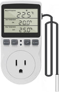 KETOTEK Digital Thermostat Outlet Plug Temperature Controller Outlet Socket 120V Heating Cooling Control 110V 15A Celsius Fahrenheit Display White