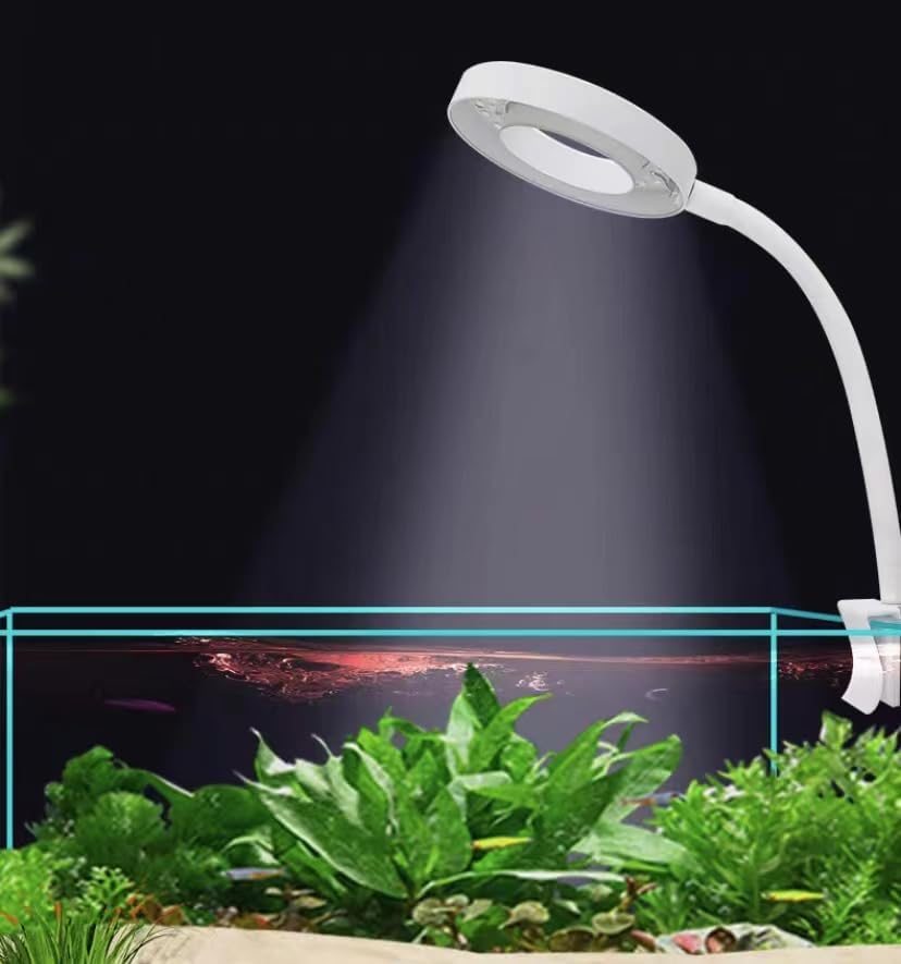 Small Aquarium Light Clip on Fish Tank Light LED USB Full Spectrum Light with Dimmer Multi-Color White+Blue+Red for 1-5 Gal Betta Tank (Adapter NoT Included, No Timer)