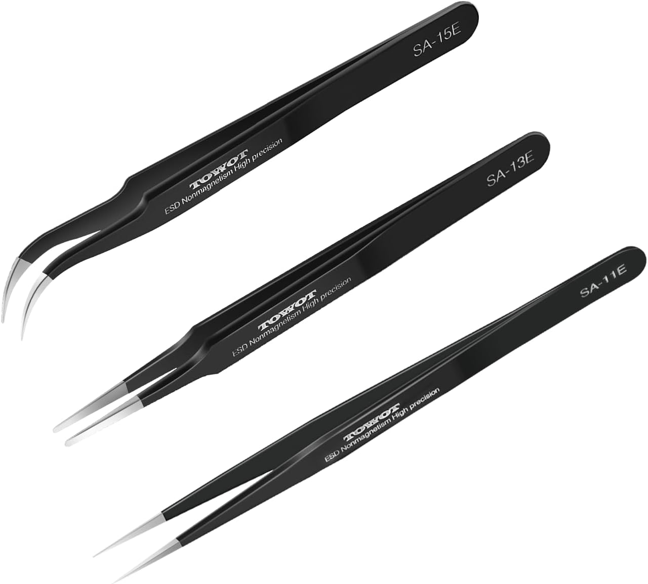 TOWOT 3 PCS Precision Tweezers Set, Premium Anti-static Stainless Steel Electronics Tweezers for Craft, Soldering, Jewelry Making, and Experimental Work Industrial Tweezers
