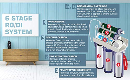 6 Stage Aquarium Reef Reverse Osmosis Water Filtration RODI System | Dual DI Resin Filters | 0 TDS (100 GPD)