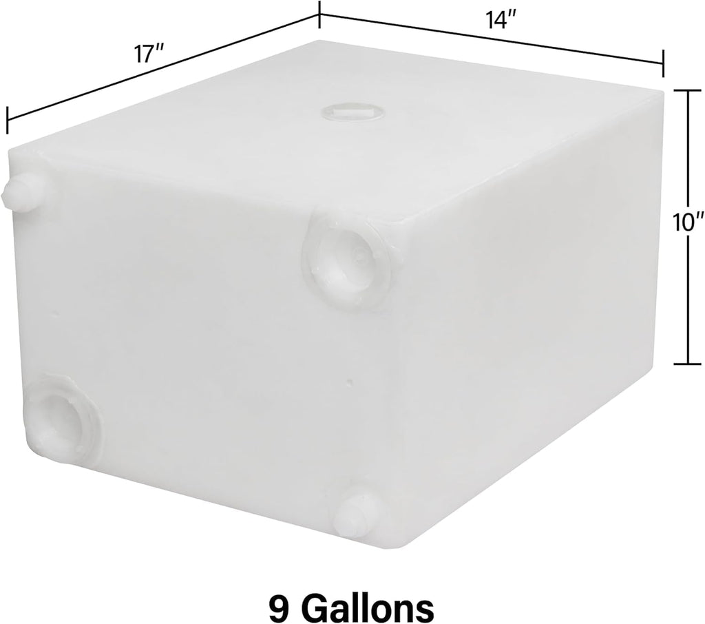 9 Gallon RV Fresh Water Tank, Potable Water Storage Tank for Drinking, Cooking, Cleaning, Showering, for Campers, Trailers, Motorhomes, RVs, Cube Shape, 17" x 14" x 10" (WT-5543)