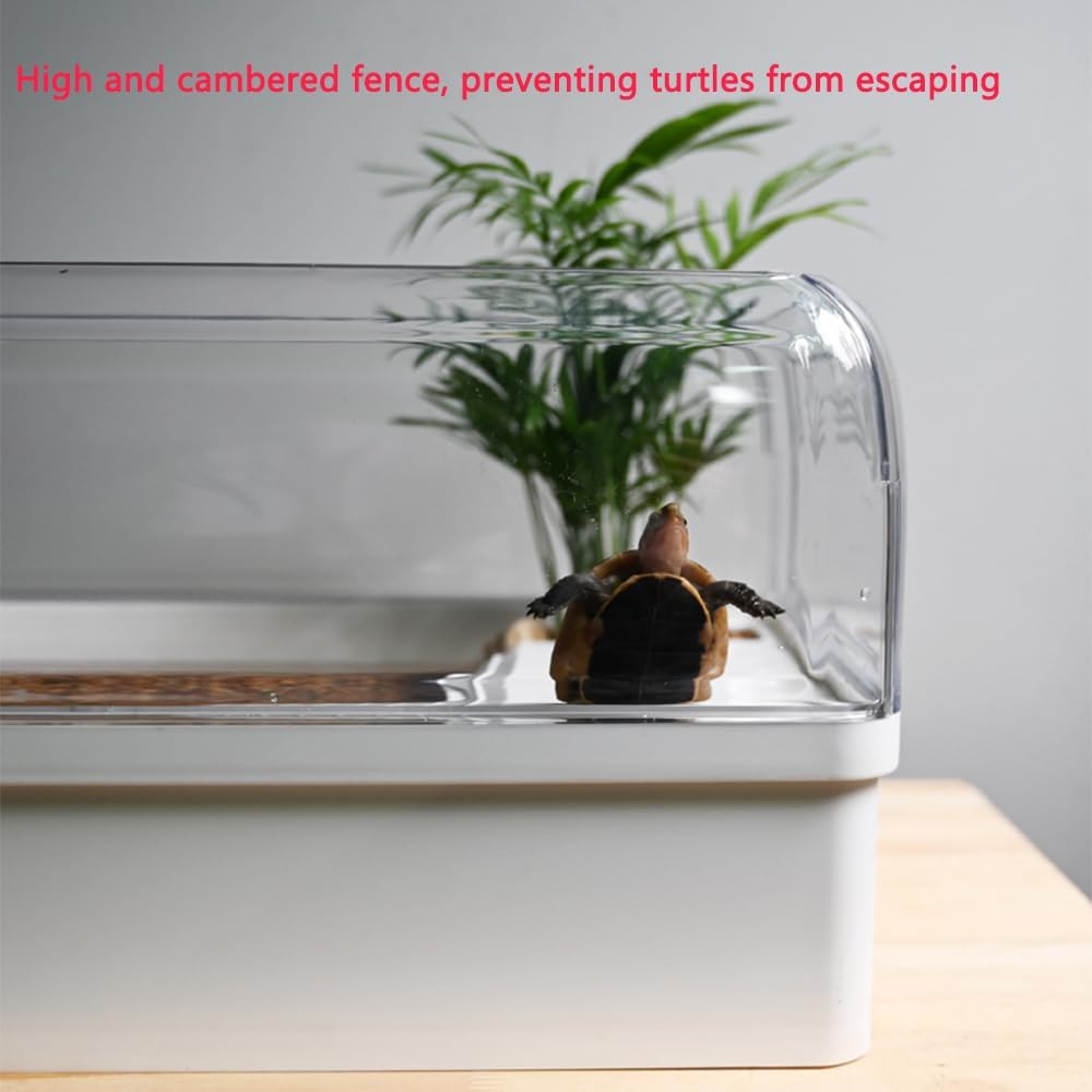 Flushbay Turtle Tank with Basking Platform Multi-Functional Areas Acrylic Turtle Aquarium Tank with 360° Panoramic View for Turtles, Crayfish Crab and Lizardt (White)