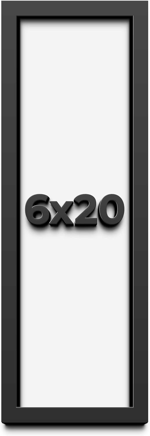 6x20 Shadow Box Black Solid Wood Display Frame | 1 Inch Deep Shadowbox | UV Resistant Acrylic Plexiglass, Acid Free Backing, and Hanging Hardware | Dugan Picture Frame Style