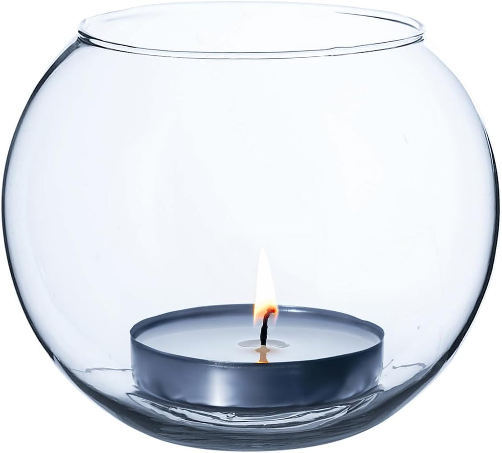 WGVI Clear Glass Tea Light Votive Candle Holder, Width 4", Height 3.15", Small Globe Bubble Bowl Round Vase, Tabletop Décor Container Terrarium, 1 Piece