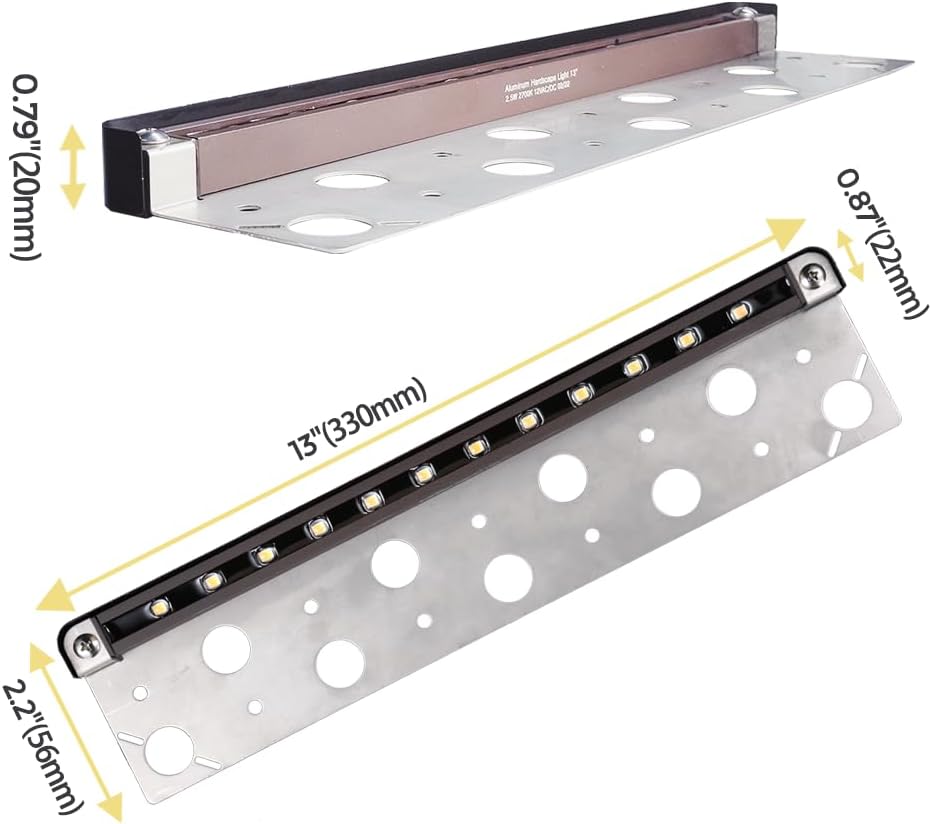 COLOER 13 Inch Aluminum LED Hardscape Lighting, Retaining Wall Lights, Paver Light Low Voltage, 12V AC/DC, 2.5W Outdoor Step Lights, IP65 Waterproof Stair Light Outdoor, 2700K Warm White(4-pack, 201A)