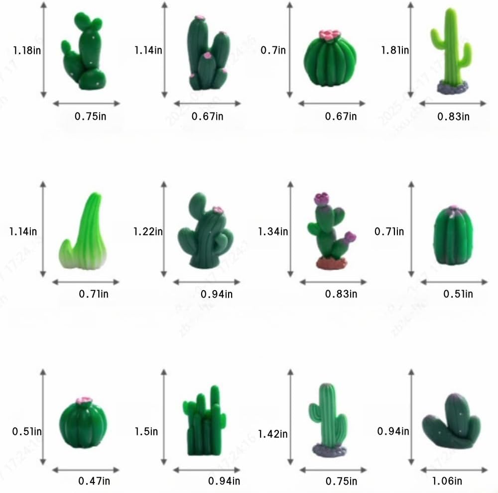 12 Pieces Mini Cactus Figurine Miniature Decorative for Desktop Garden Plant Pots Cute Small Cactus Figures Landscape Desert Decor