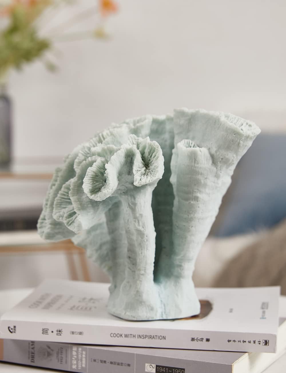 HAUCOZE Artificial Coral Decor Ocean Sculpture Arts Modern Gifts Polyresin Blue 7.5 inch