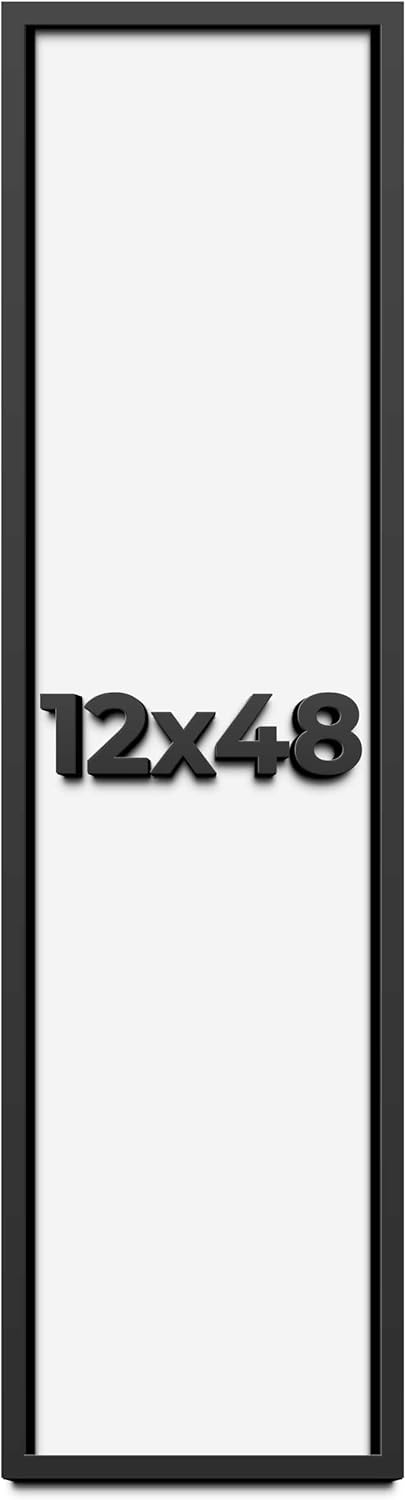 12x48 Shadow Box Frame Black | 1 Inch Deep Solid Wood Shadowbox Display Frame | UV Resistant Acrylic Plexiglass, Acid Free Backing, and Hanging Hardware | Dugan Picture Frame Style
