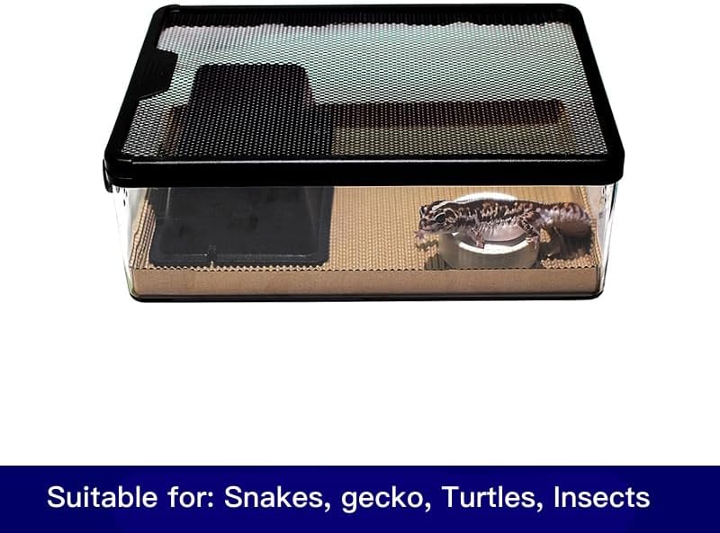 Reptile Feeding Box Clear Terrarium for Geckos, Frog, Lizards, Chameleons, Serpents, Scorpion, Snail, Insect, Hermit Crab, Isopods - 12.6x8.6x3.9inch