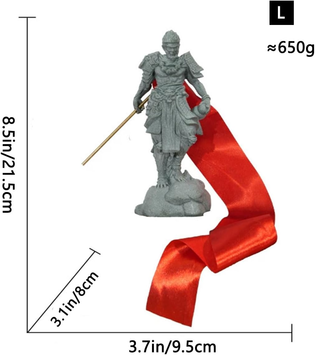 livelyfish Aquarium Monkey King Statue Standing Sun Wukong Figurine Sandstone Decorative for Fish Tank Garden Decor (L)