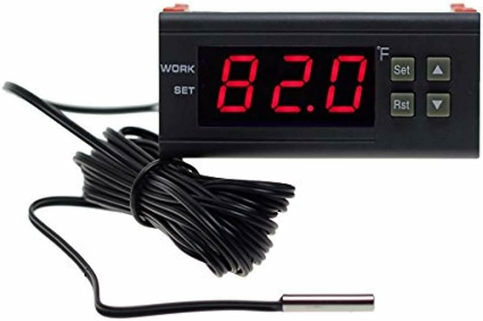 bayite DC 12V Fahrenheit Digital Temperature Controller 10A 1 Relay with NTC 10K Sensor