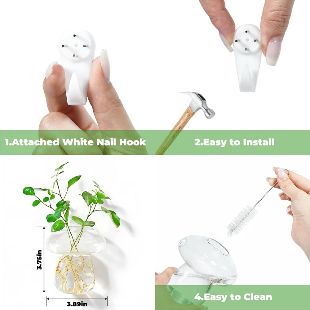 Wall Hanging Mushroom Vase, Small Plant Propagation Stations Cute Mushroom Glass Planter Terrarium Indoor Hydroponic Flower Holder for Elegant Home Decor Gifts, Clear, 1 PC