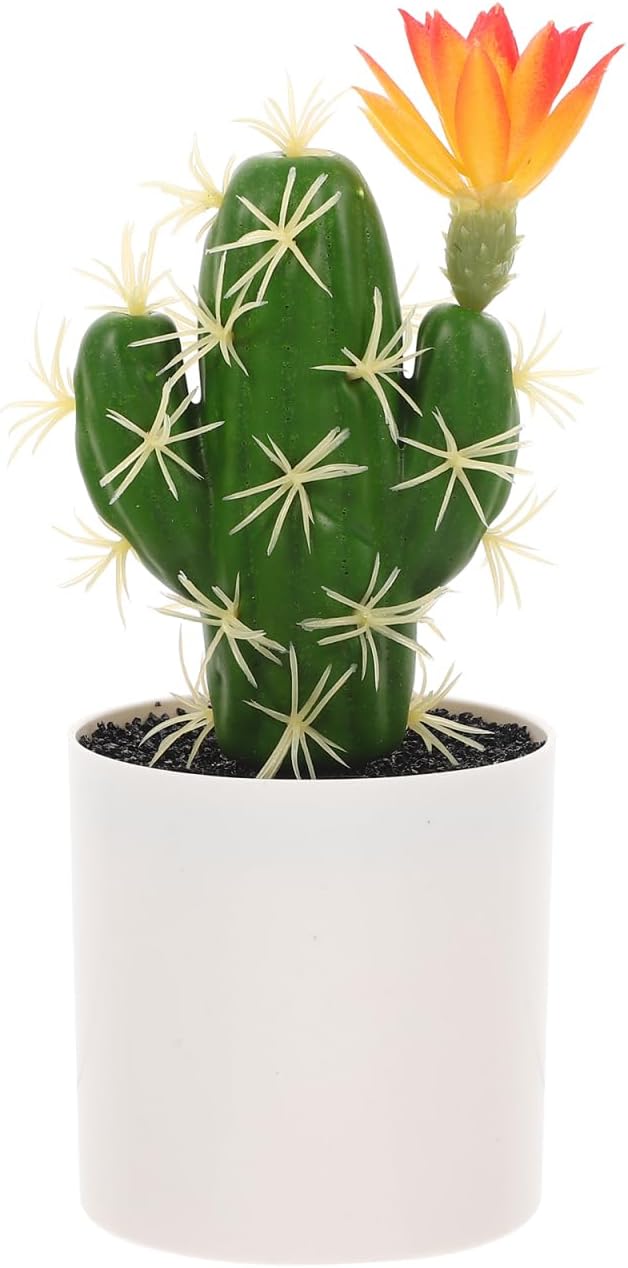 HOMSFOU Artificial Cactus Bonsai Lifelike Plastic Potted Cactus Ornament for Tabletop Decor and Easy Care Fake Plant for Home Office Decoration