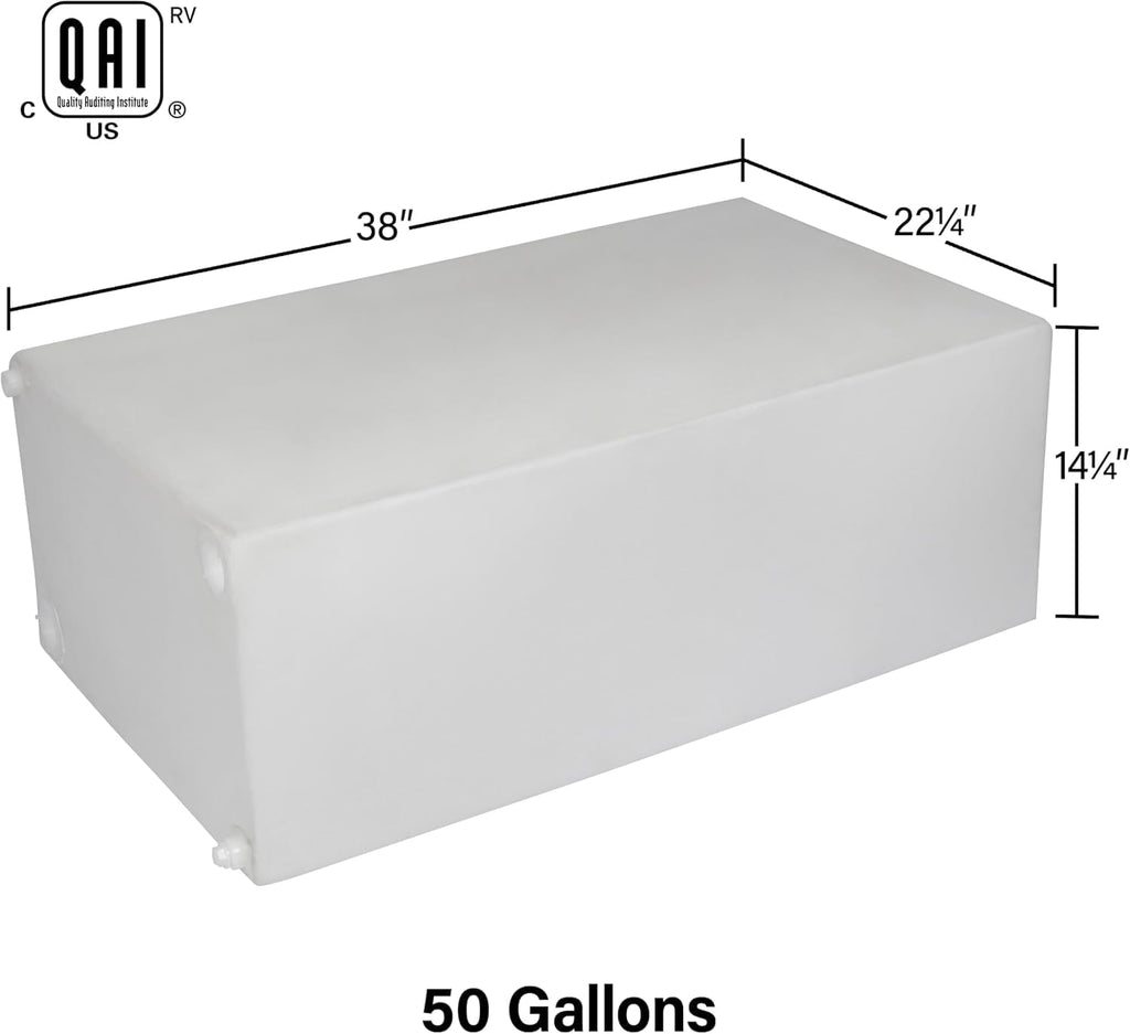 50 Gallon RV Fresh Water Tank, Potable Water Storage Tank for Drinking, Cooking, Cleaning, Showering, for Campers, Trailers, Motorhomes, RVs, Cube Shape, 38" x 22.25" x 14.25" (WT-1177)