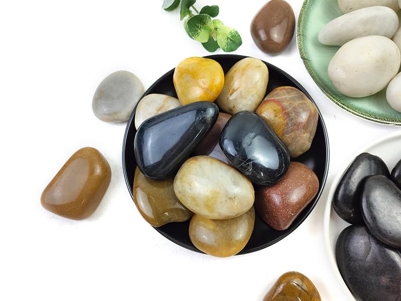 5LB Mixed Color River Rocks - 2-3 inch High Polished Decorative Pebbles, Stones for Landscaping,Natural River Rocks for Outdoor Décor, Plants,Vase Filler,Fish Tank