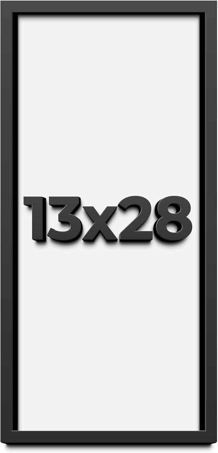 13x28 Shadow Box Frame Black | 1 Inch Deep Solid Wood Shadowbox Display | UV Resistant Acrylic Plexiglass, Acid Free Backing, Hanging Hardware | Dugan Picture Frame Style