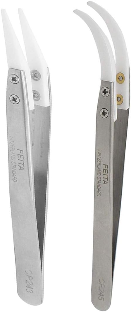 Ceramic Tweezer Set - FEITA Ceramic Precision Tweezers for Electronic Repair, DIY Hobbies - NO MORE BROKEN TIPS! (2-Pcs)