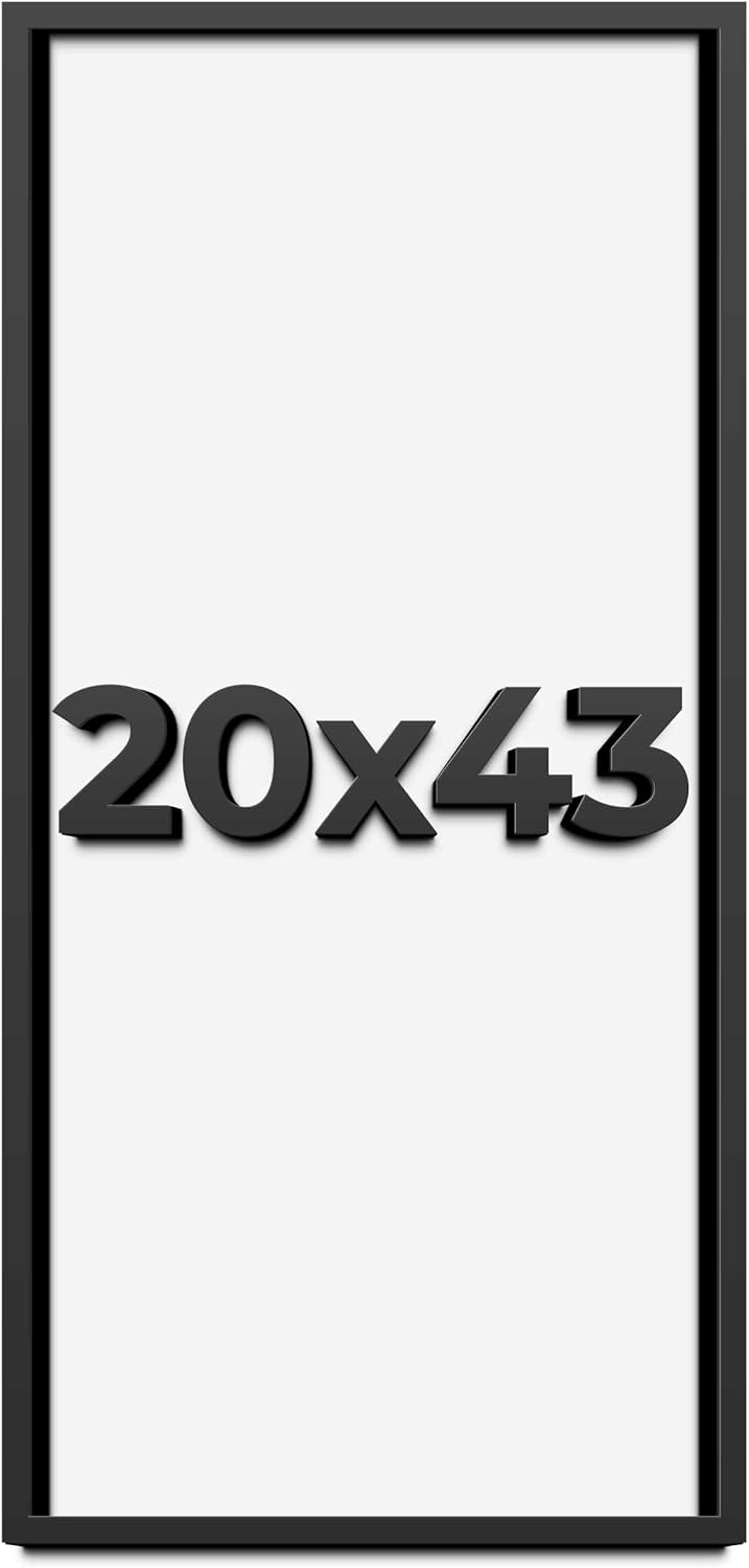 20x43 Shadow Box Frame Black | 1 Inch Deep Solid Wood Shadowbox Display Frame | UV Resistant Acrylic Plexiglass, Acid Free Backing, and Hanging Hardware | Dugan Picture Frame Style