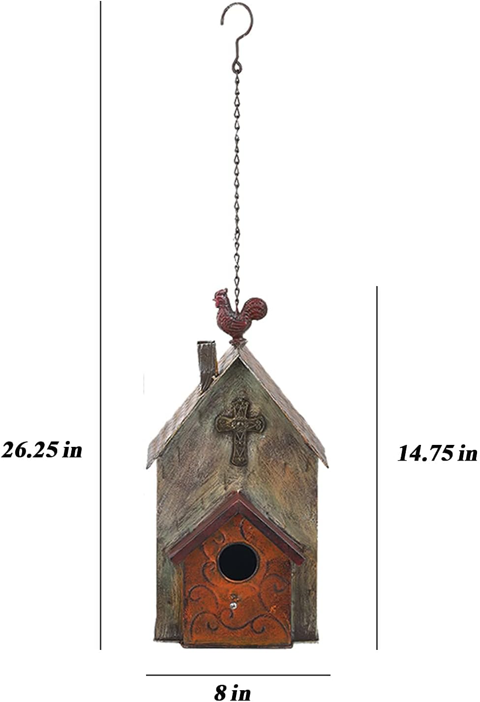 Jemeni Metal Rooster Bird Houses for Outsides Hanging, Birdhouse for Outdoor, 14.7" H……