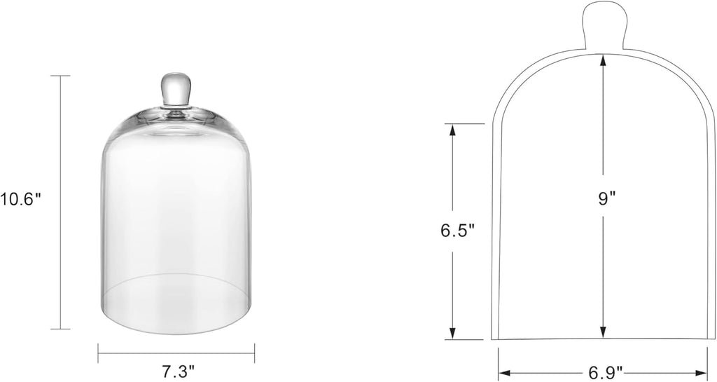 10" Tall Large Handmade Sturdy Glass Cloche, Dia 7.3" H 10.6", For Terrarium, Plants, Trinkets, Cakes, Figurines, LED Light String, Candle. Cloche Glass Dome, Bell Jar Display Case (1, 7.5 * 10.6")