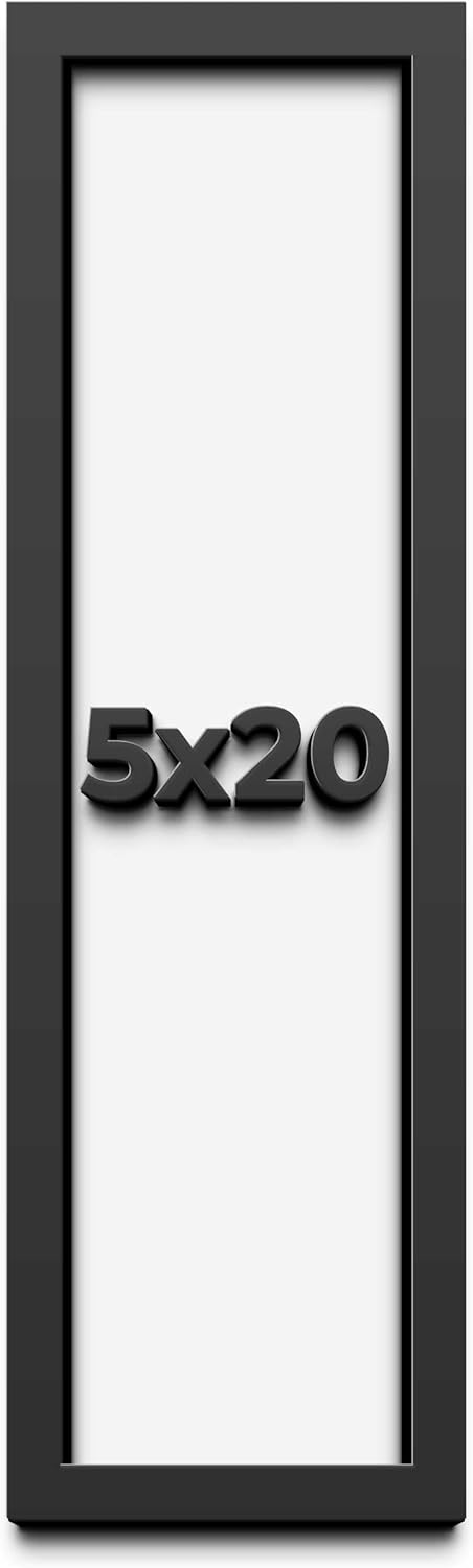 5x20 in Shadow Box Frame Black | 1 Inch Deep Solid Wood Shadowbox Display Frame | UV Resistant Acrylic Plexiglass, Acid Free Backing, and Hanging Hardware | Dugan Picture Frame Style