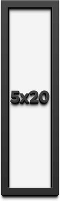 5x20 in Shadow Box Frame Black | 1 Inch Deep Solid Wood Shadowbox Display Frame | UV Resistant Acrylic Plexiglass, Acid Free Backing, and Hanging Hardware | Dugan Picture Frame Style