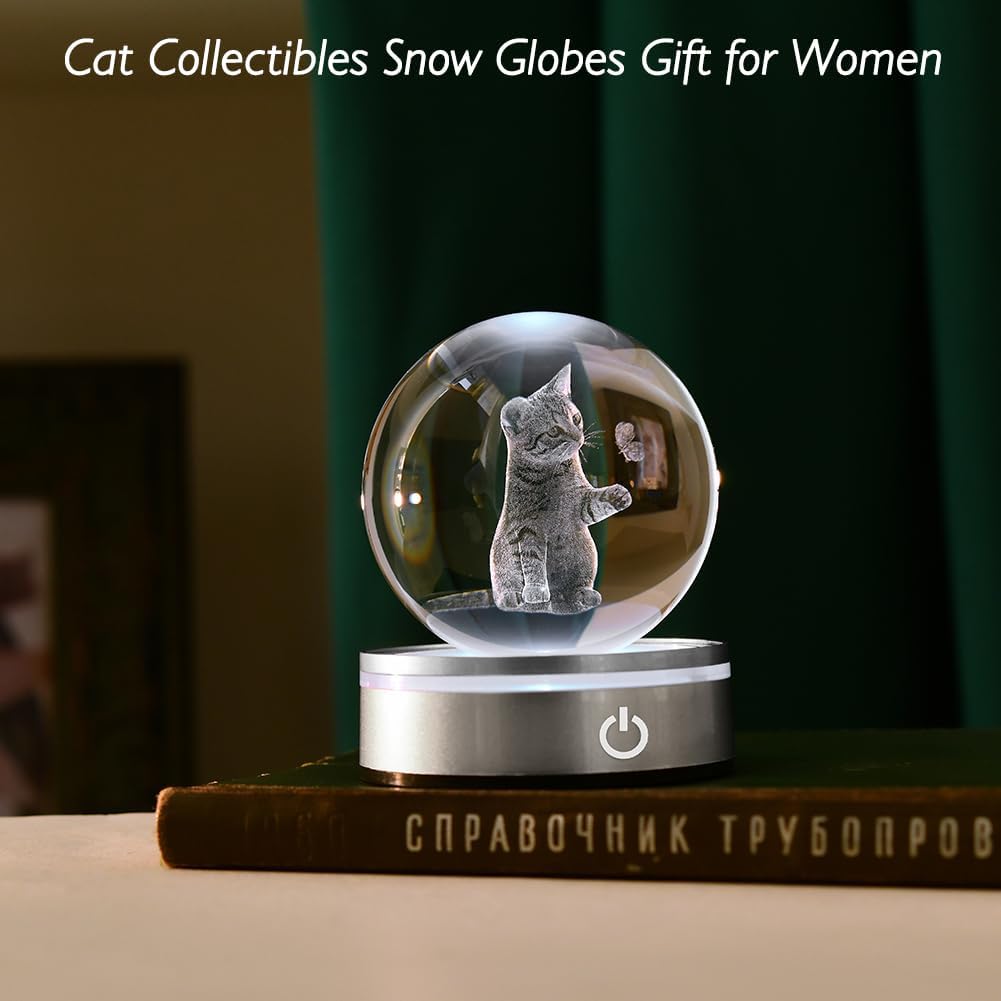 IFOLAINA Cat Lovers Gifts for Women 3D Crystal Ball Decor Lamp Cat Themed Gifts for Her Birthday Christmas Kitten Snow Globe