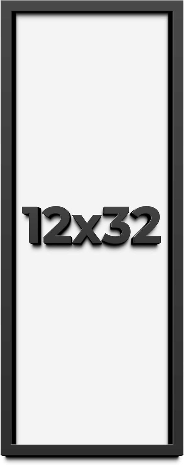 12x32 Shadow Box Frame Black | 1 Inch Deep Solid Wood Shadowbox Display Frame | UV Resistant Acrylic Plexiglass, Acid Free Backing, and Hanging Hardware | Dugan Picture Frame Style