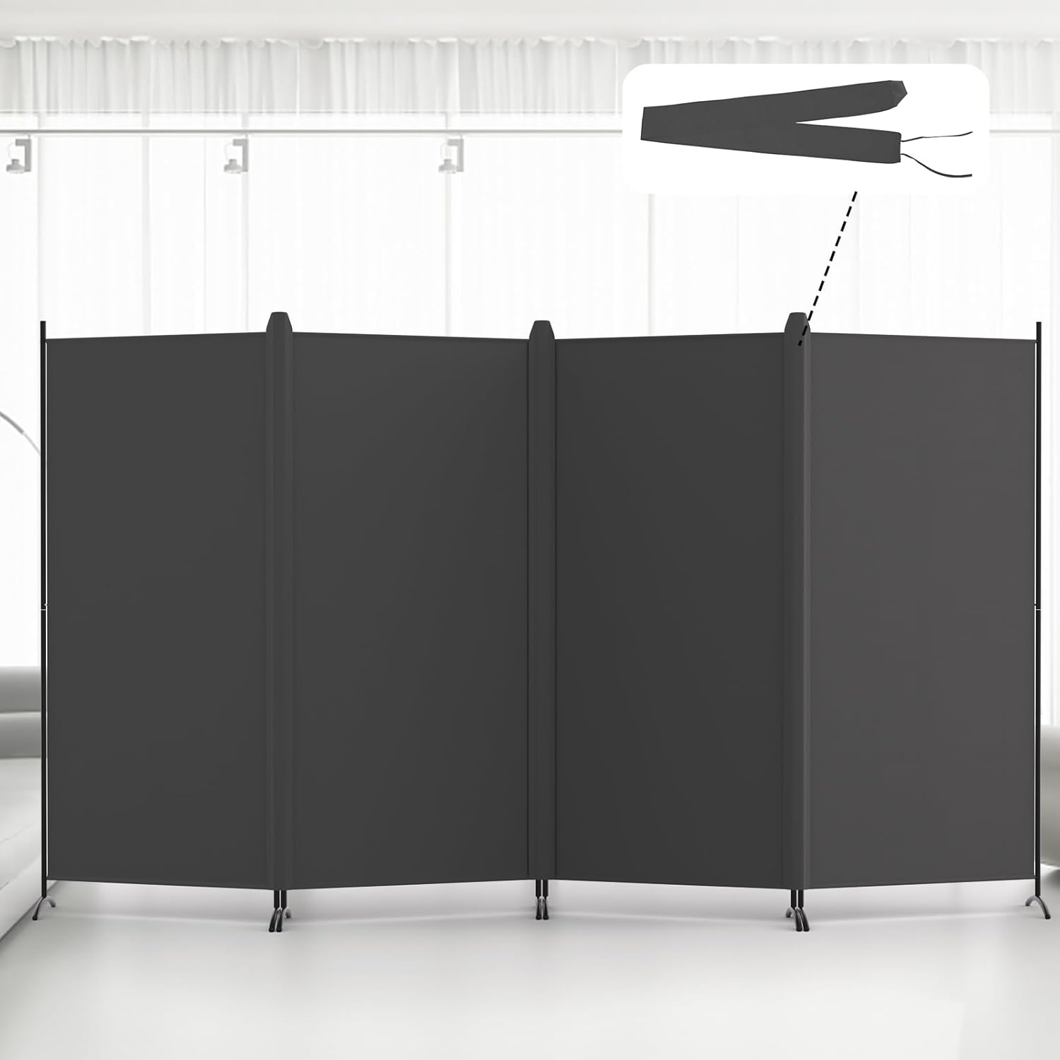 Kokorona 4 Panel Room Divider, 6FT Tall Folding Privacy Screen Wall Dividers, Portable Privacy Screen Freestanding Room Divider for Room Separation, Included - Cover Strips, Grey, 136''W x 71''H