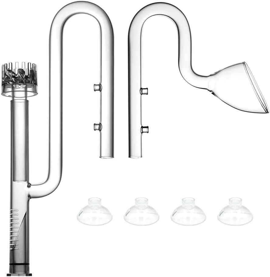 LINLAN 17mm Glass Lily Pipe with Skimmer, Inflow and Outflow, Fits 16/22mm (5/8" i.d.) Filter Hose for Aquarium Planted Tank