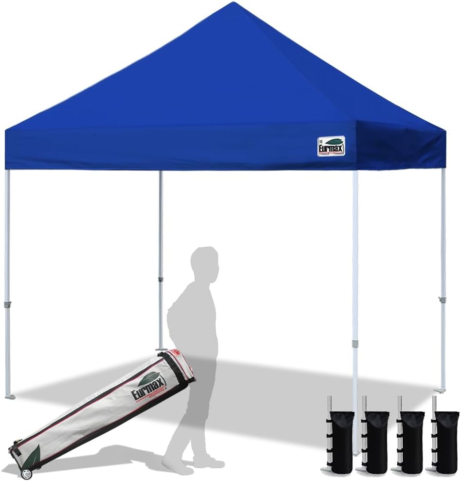 Eurmax USA 8'x8' Pop Up Canopy Tent Commercial Instant Canopies with Heavy Duty Roller Bag,Bonus 4 Sand Weights Bags (Blue)