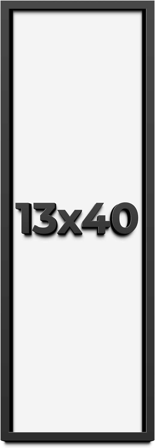 13x40 Shadow Box Frame Black | 1 Inch Deep Solid Wood Shadowbox Display Frame | UV Resistant Acrylic Plexiglass, Acid Free Backing, and Hanging Hardware | Dugan Picture Frame Style