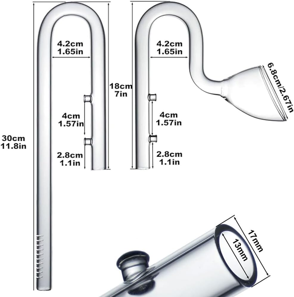 LINLAN 17mm Glass Lily Pipe, Inflow and Outflow, Fits 16/22mm (5/8" i.d.) Filter Hose for Aquarium Planted Tank