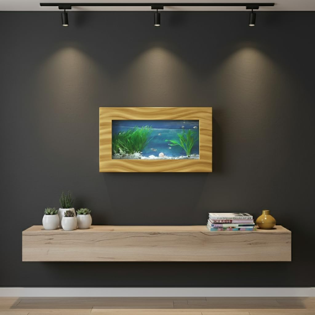 Aussie Aquariums 3.0 Wall Mounted Fish Tank Kit with LED Lighting, Built-in Filter System, Modern Space-Saving Design, Complete Accessories Set (Skyline, Gold)