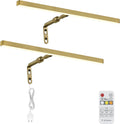 2 Pack Brass Picture Lights for Paintings Plug in, 16" 4W Adjustable LED Gold Picture Light Art Light, Remote Control Gallery Painting Wall Light for Picture Display Dartboard Art Work (Gold)