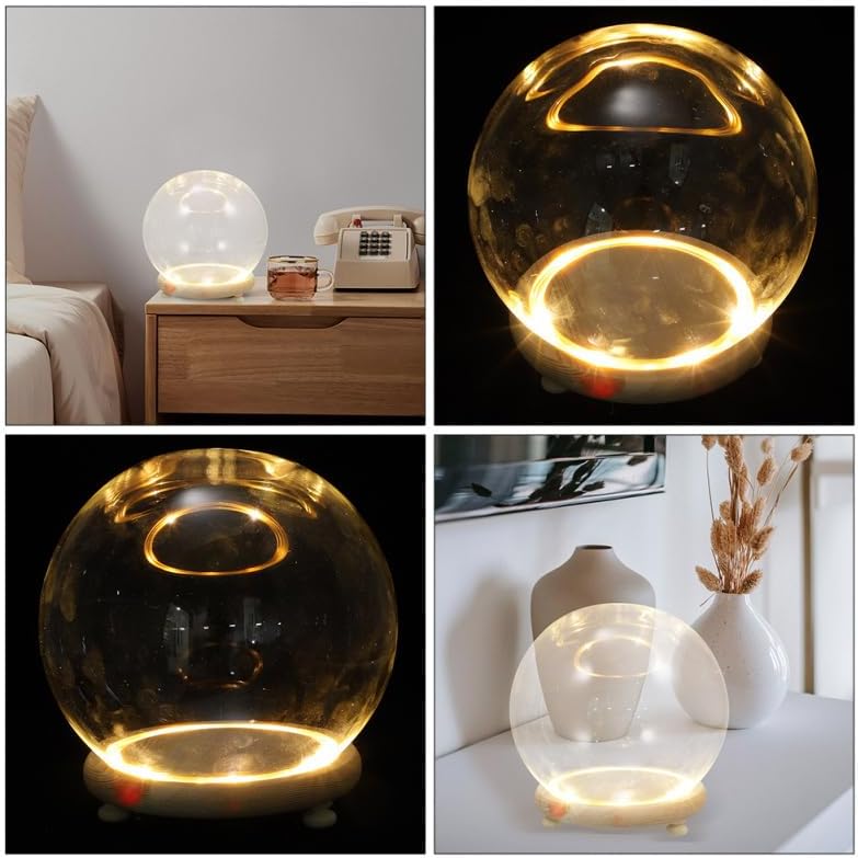 EXCEART Clear Glass Cloche Globe Display Dome Bell Jar with Wooden Base Terrarium Keepsake Display Globe with Light for Plants Succulents 13X13cm