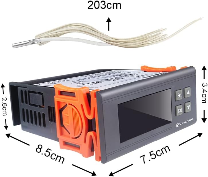 KETOTEK KT8230 Digital Temperature Controller Thermostat Regulator 120VAC 30A Fahrenheit -22~572℉ Heating Cooling for Incubator Brooder Refrigerator Fermenter Greenhouse Reptile